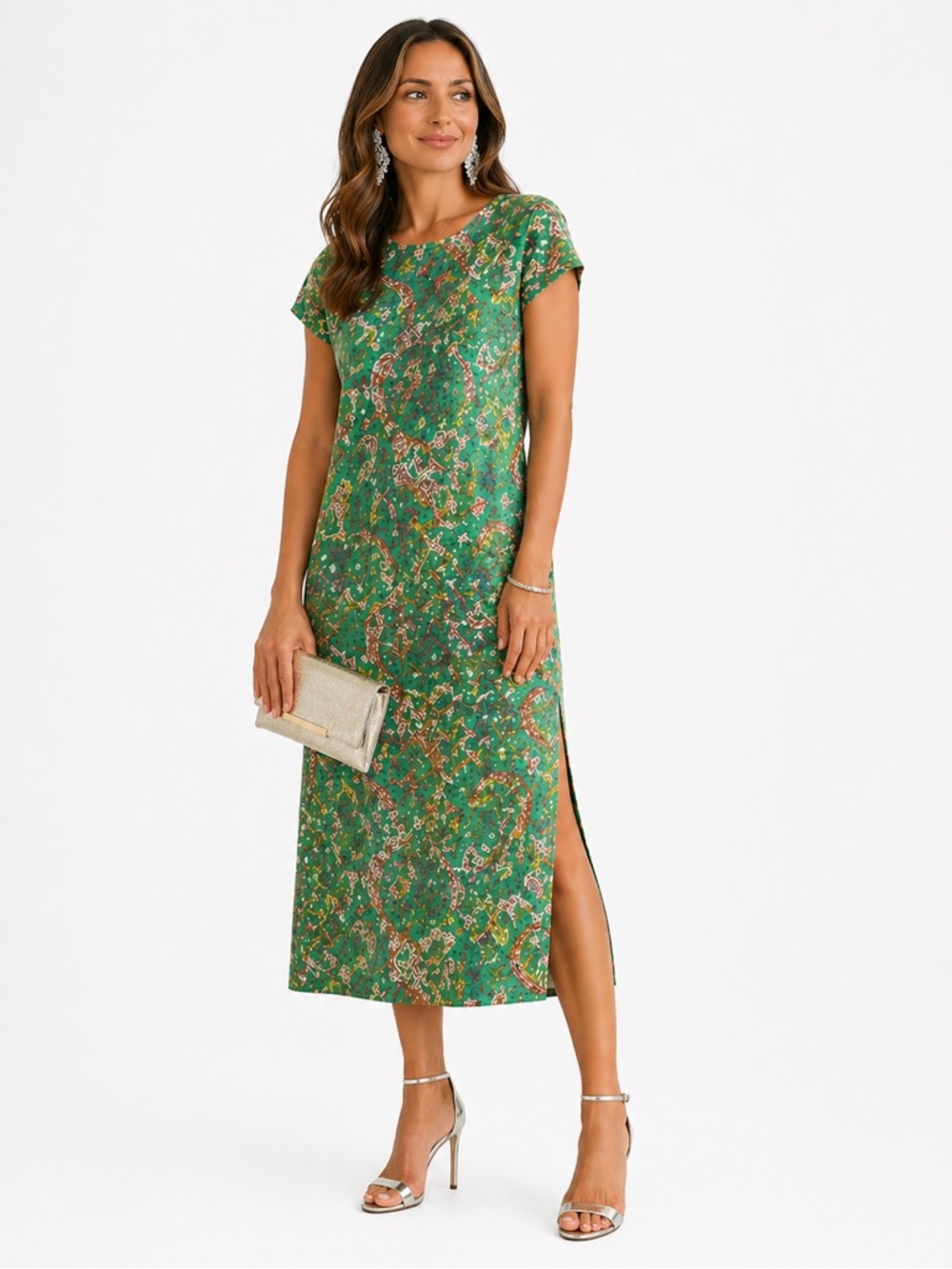 J. Jill Wearever Collection Green Paisley Midi Dress Side Slit Size M - Picture 10 of 11